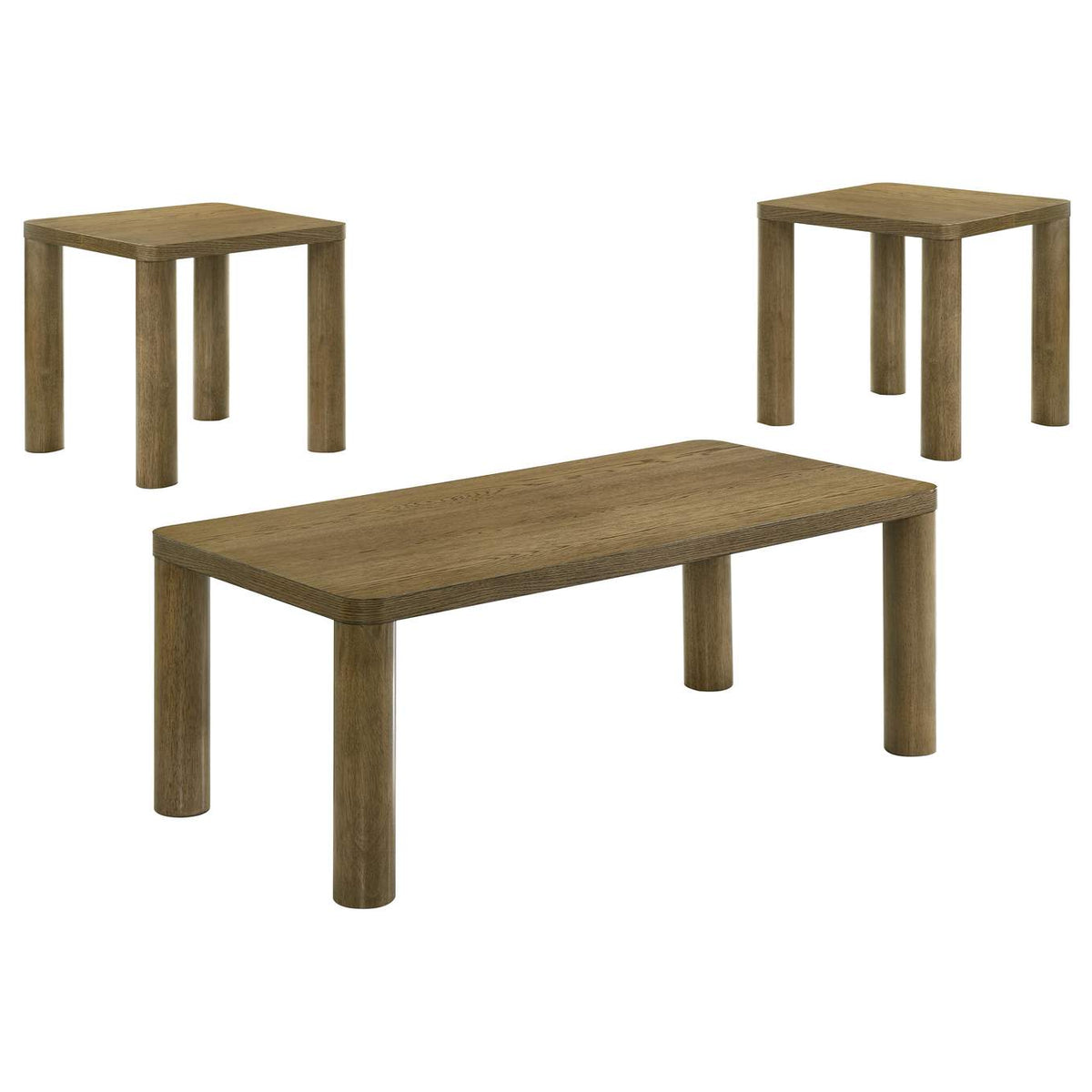 710858-S3 Castlewood 3-piece Cocktail Coffee Table Set Brown Oak