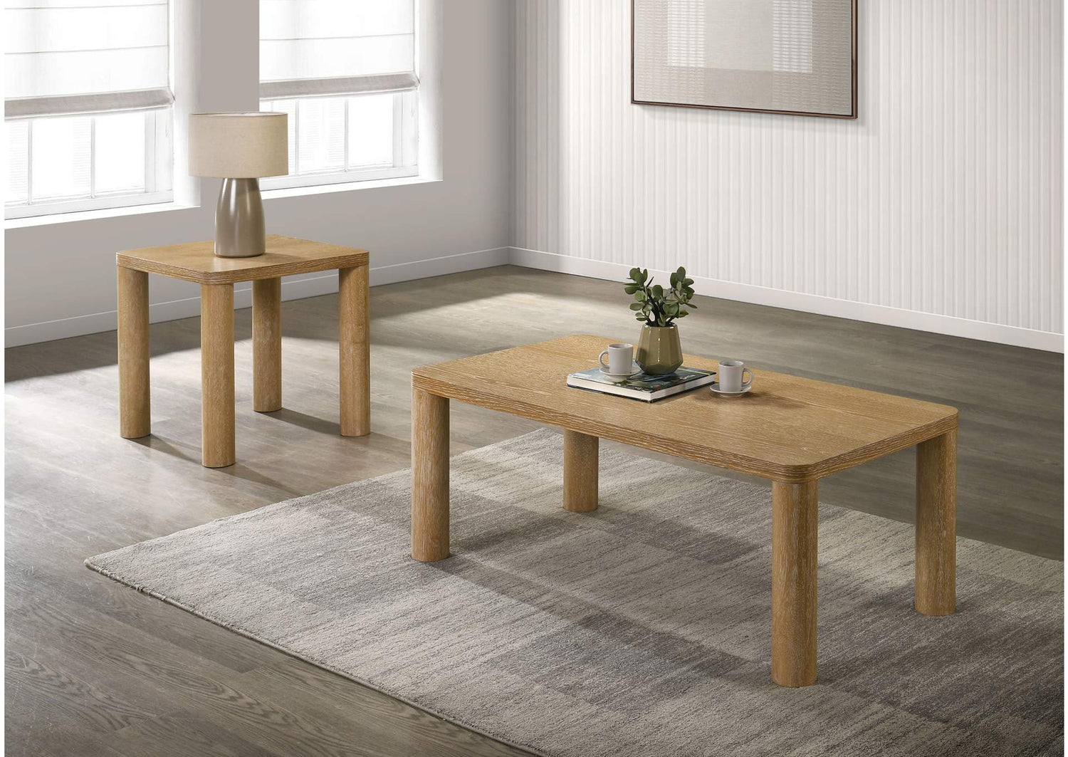 710868-S2 Castlewood 2-piece Cocktail Coffee Table Set Light Oak