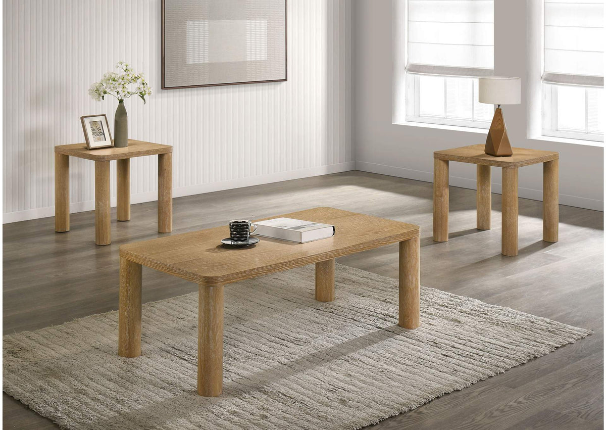 710868-S3 Castlewood 3-piece Cocktail Coffee Table Set Light Oak