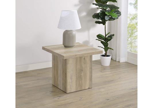 710877 Devar Square Engineered Wood End Table Distressed Pine