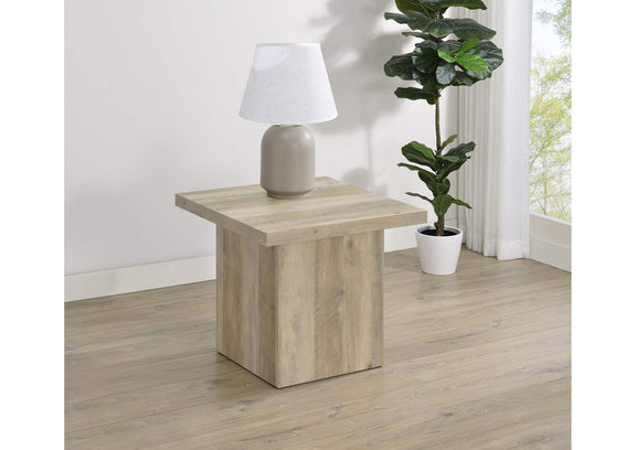 710877 Devar Square Engineered Wood End Table Distressed Pine