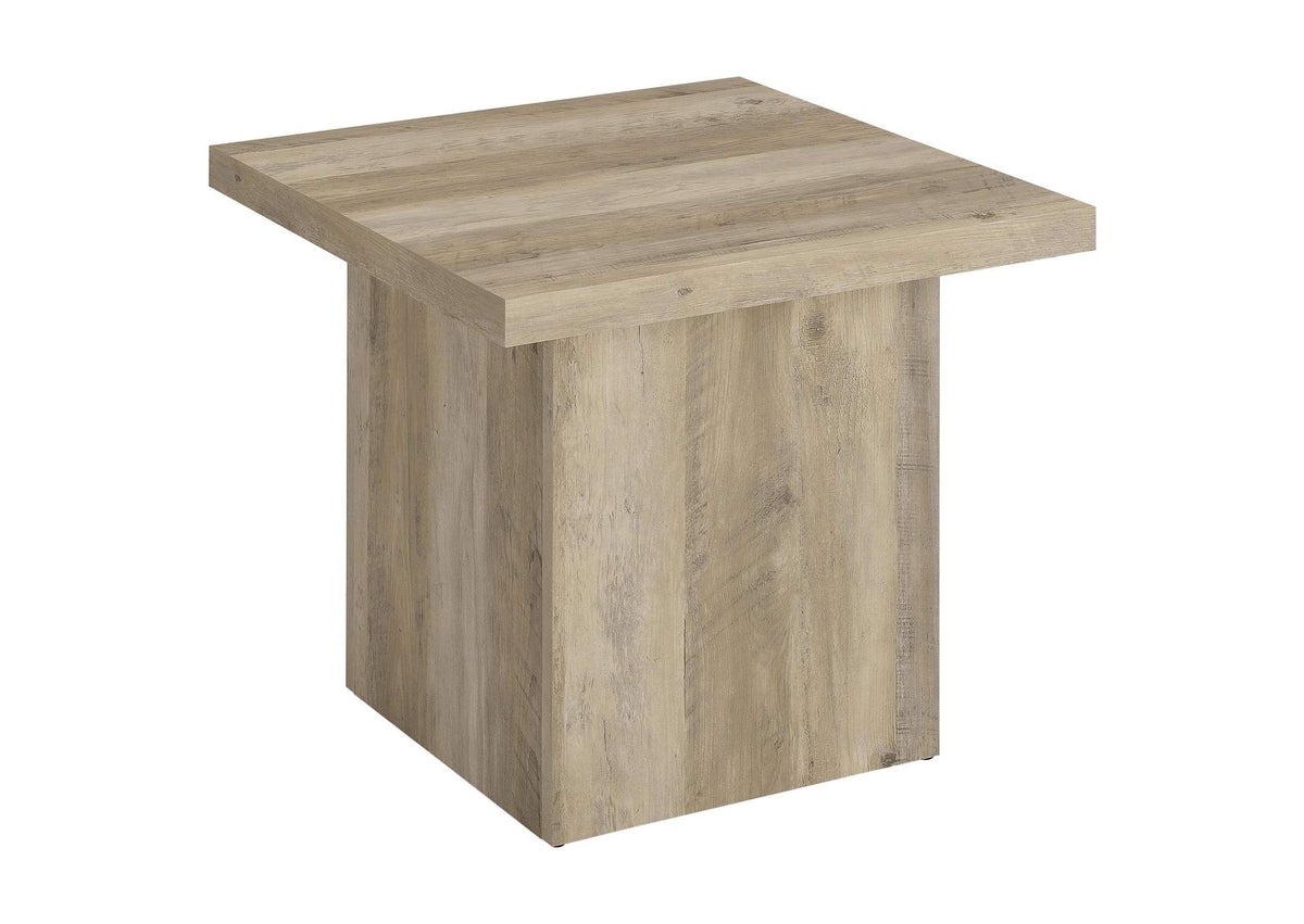 710877 Devar Square Engineered Wood End Table Distressed Pine