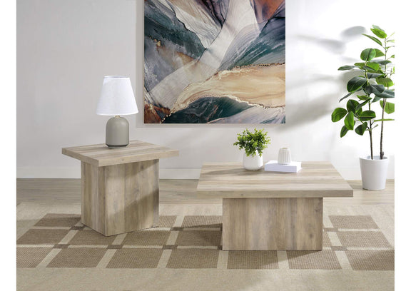 710878-S2 Devar 2-piece Square Coffee End Table Set Distressed Pine