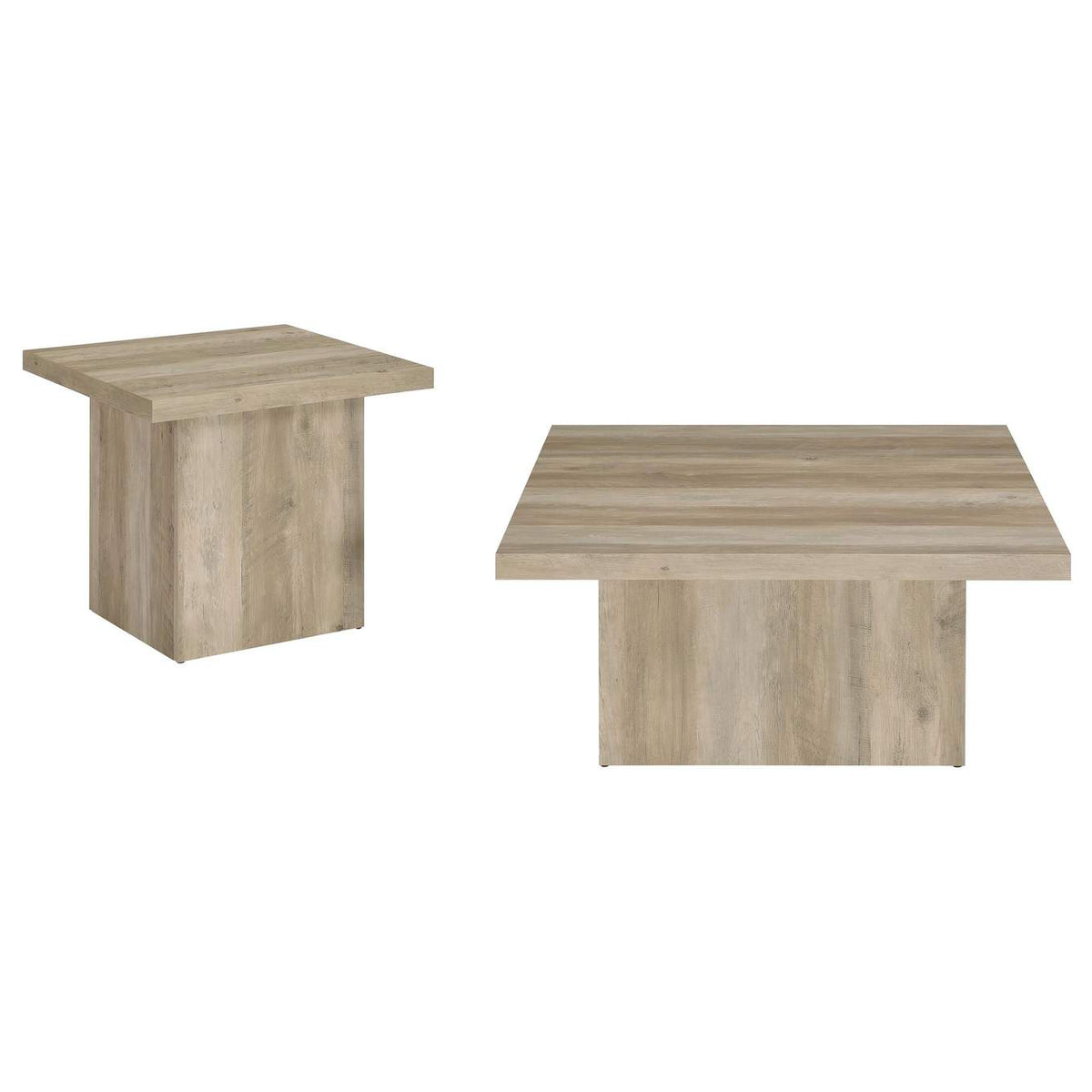 710878-S2 Devar 2-piece Square Coffee End Table Set Distressed Pine