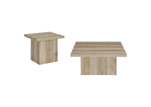 710878-S2 Devar 2-piece Square Coffee End Table Set Distressed Pine