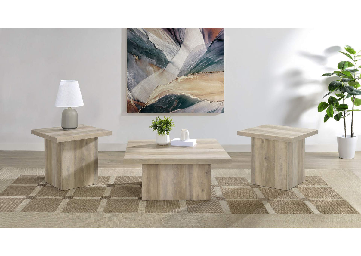 710878-S3 Devar 3-piece Square Coffee End Table Set Distressed Pine