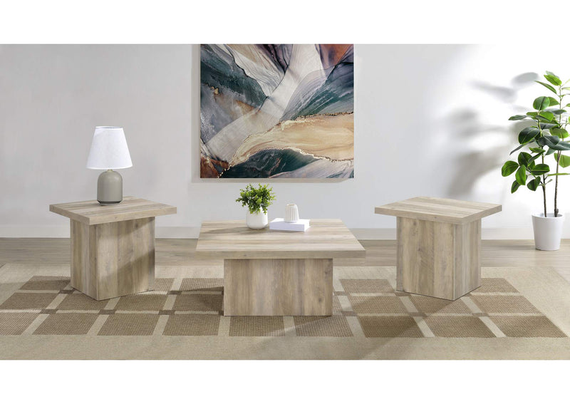 710878-S3 Devar 3-piece Square Coffee End Table Set Distressed Pine