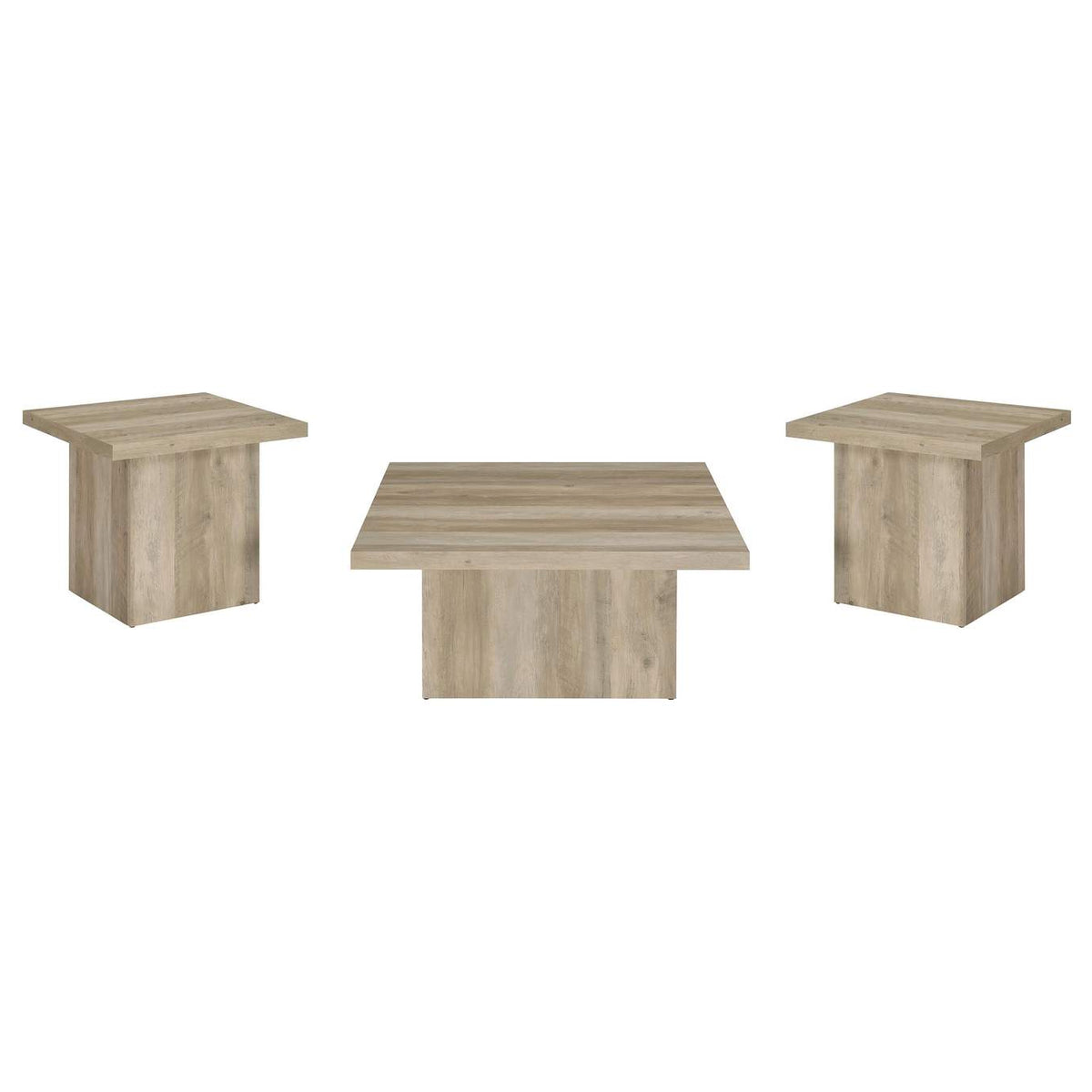 710878-S3 Devar 3-piece Square Coffee End Table Set Distressed Pine