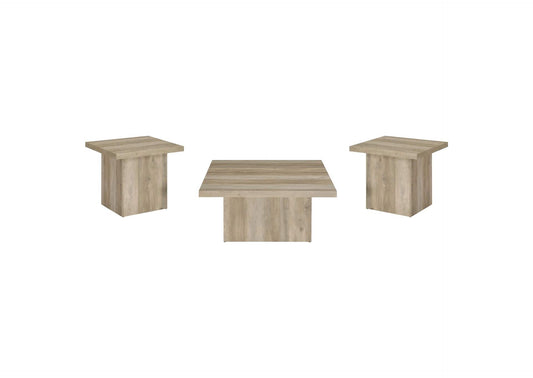 710878-S3 Devar 3-piece Square Coffee End Table Set Distressed Pine