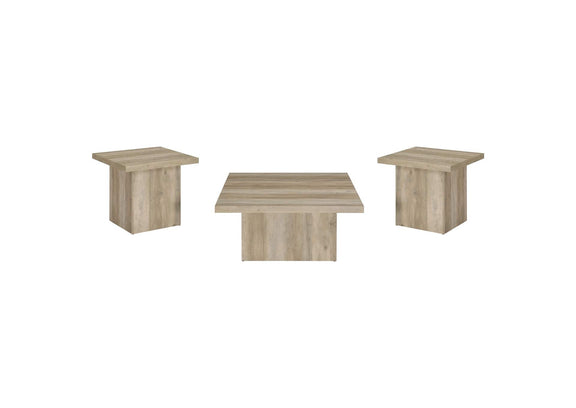 710878-S3 Devar 3-piece Square Coffee End Table Set Distressed Pine