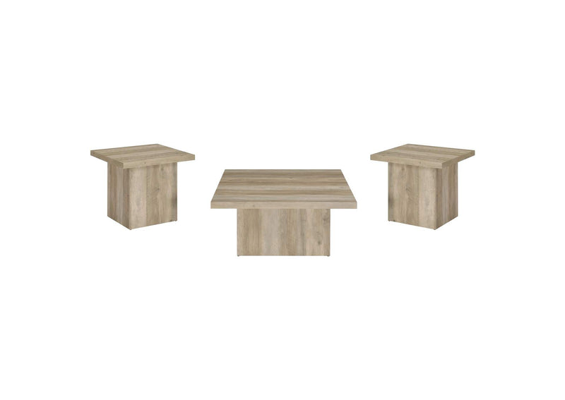710878-S3 Devar 3-piece Square Coffee End Table Set Distressed Pine