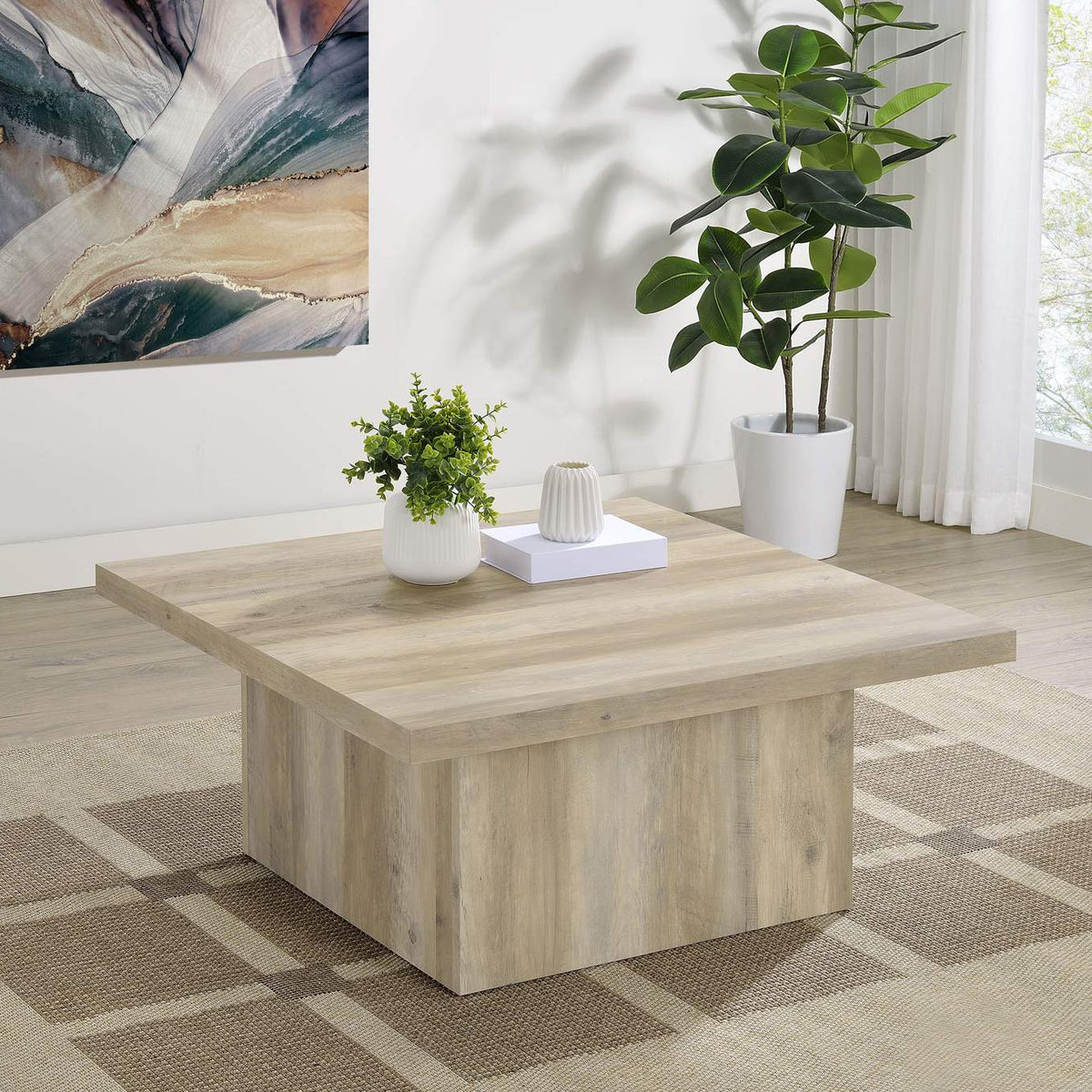 710878 Devar Square Engineered Wood Coffee Table Distressed Pine