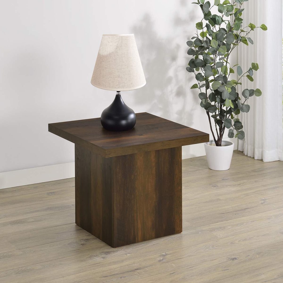 710887 Devar Square Engineered Wood Side End Table Dark Pine