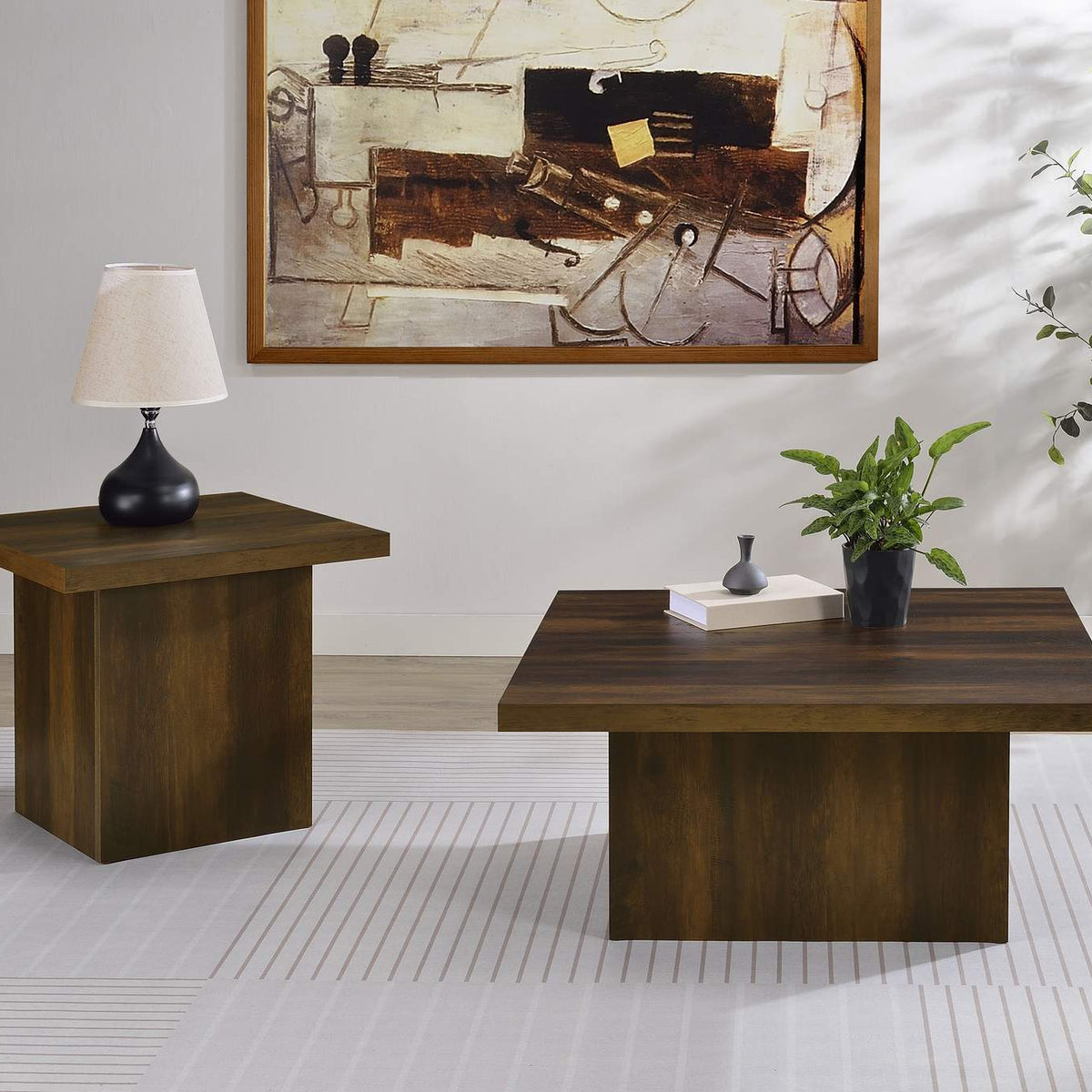 710887 Devar Square Engineered Wood Side End Table Dark Pine