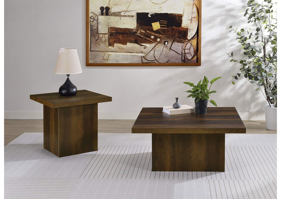 710888-S2 Devar 2-piece Square Coffee and End Table Set Dark Pine