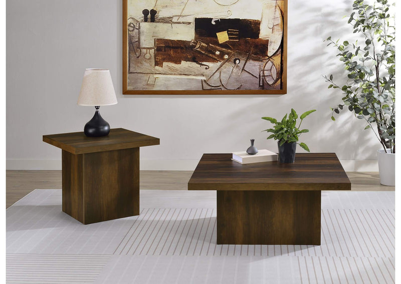 710888-S2 Devar 2-piece Square Coffee and End Table Set Dark Pine