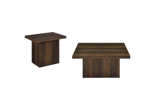 710888-S2 Devar 2-piece Square Coffee and End Table Set Dark Pine