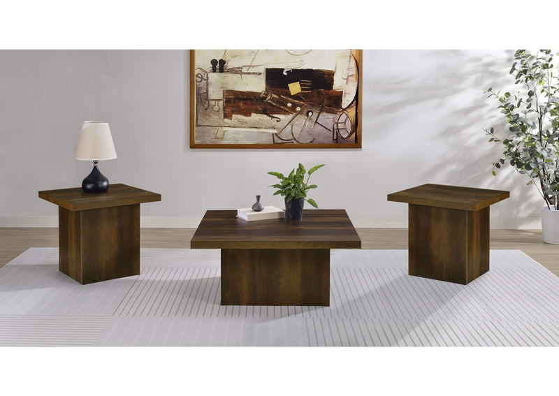 710888-S3 Devar 3-piece Square Coffee and End Table Set Dark Pine