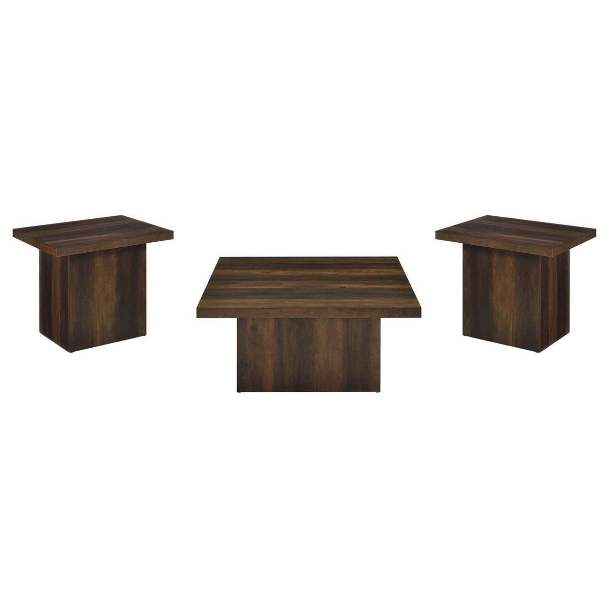 710888-S3 Devar 3-piece Square Coffee and End Table Set Dark Pine