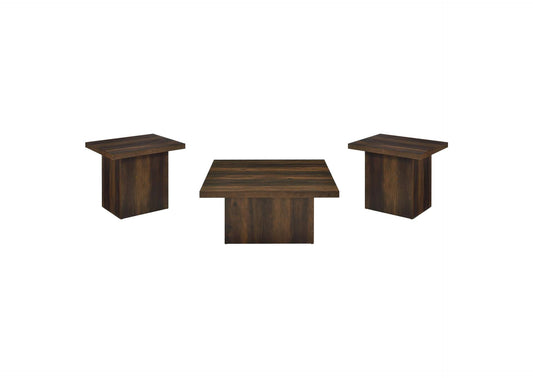 710888-S3 Devar 3-piece Square Coffee and End Table Set Dark Pine