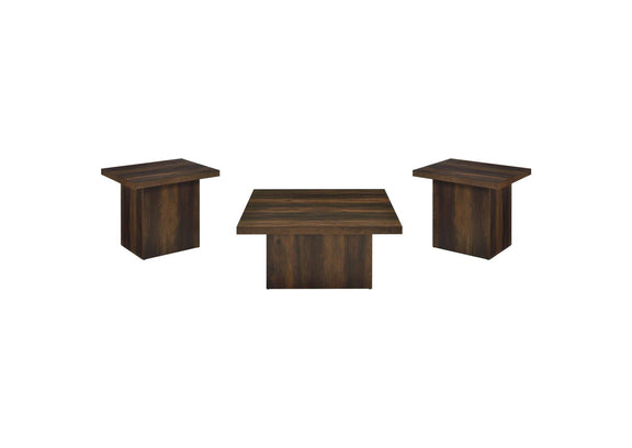 710888-S3 Devar 3-piece Square Coffee and End Table Set Dark Pine