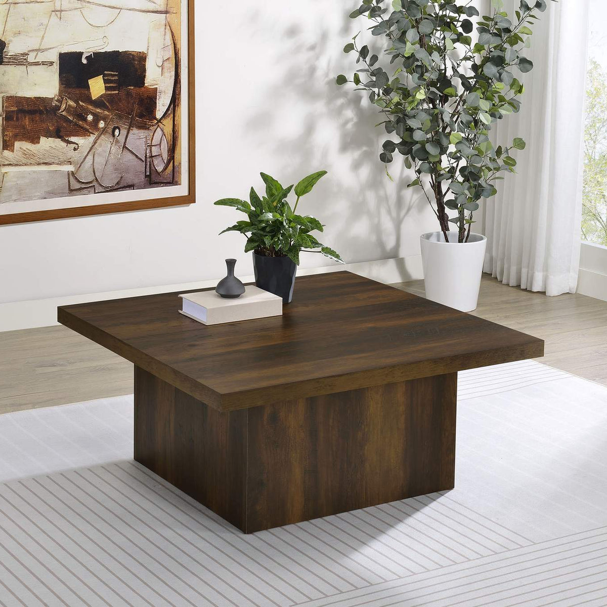 710888 Devar Square Engineered Wood Cocktail Coffee Table Dark Pine