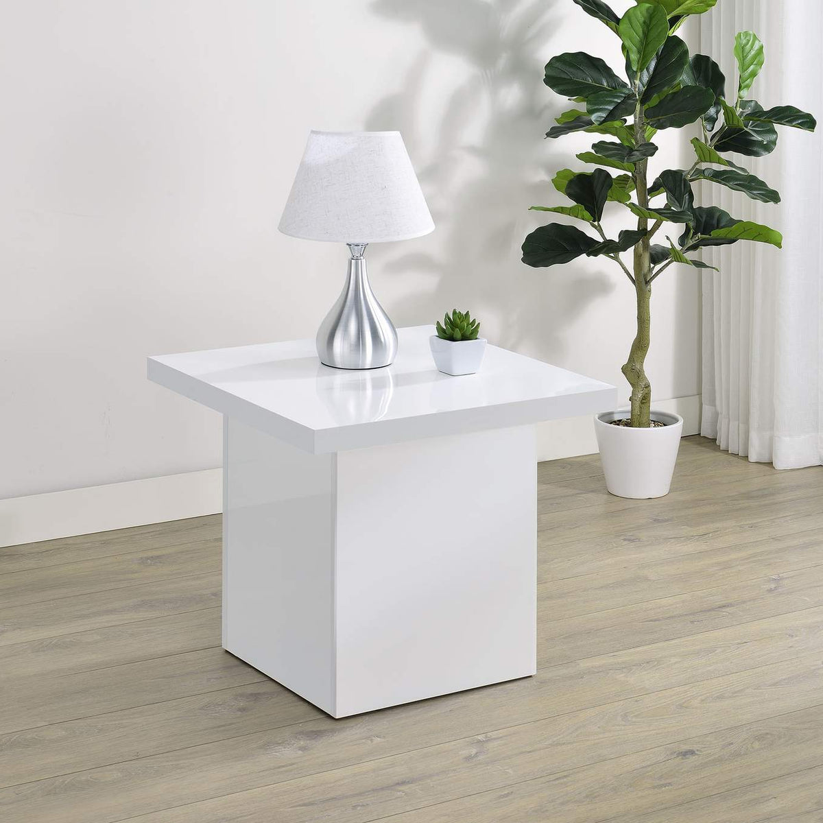 710897 Devar Square Engineered Wood Side End Table White High Gloss