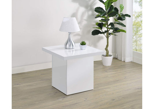 710897 Devar Square Engineered Wood Side End Table White High Gloss