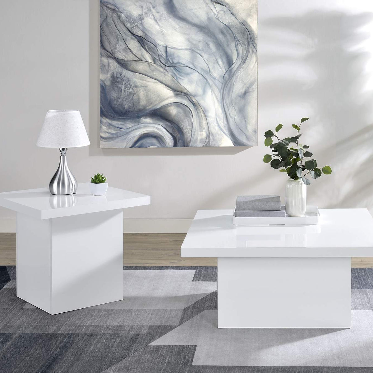 710897 Devar Square Engineered Wood Side End Table White High Gloss