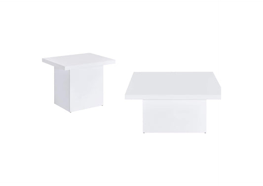 710898-S2 Devar 2-piece Square Coffee End Table Set White High Gloss