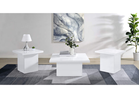 710898-S3 Devar 3-piece Square Coffee End Table Set White High Gloss
