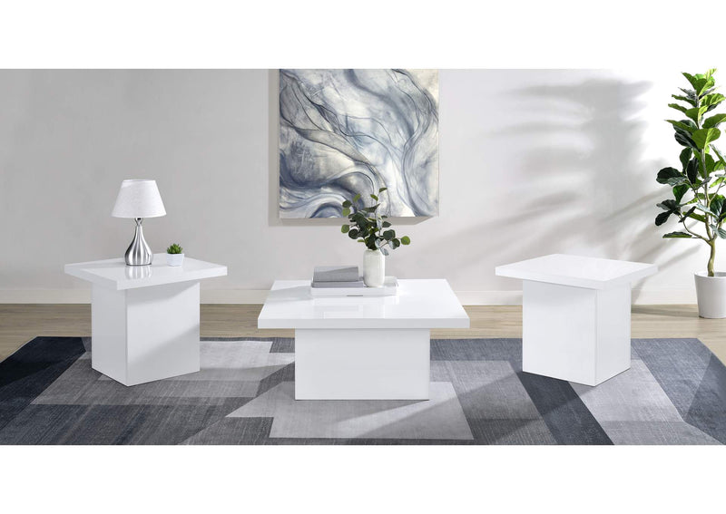 710898-S3 Devar 3-piece Square Coffee End Table Set White High Gloss