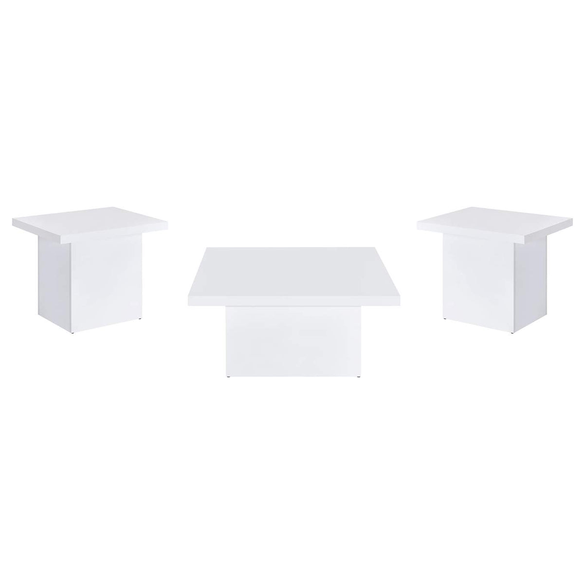 710898-S3 Devar 3-piece Square Coffee End Table Set White High Gloss