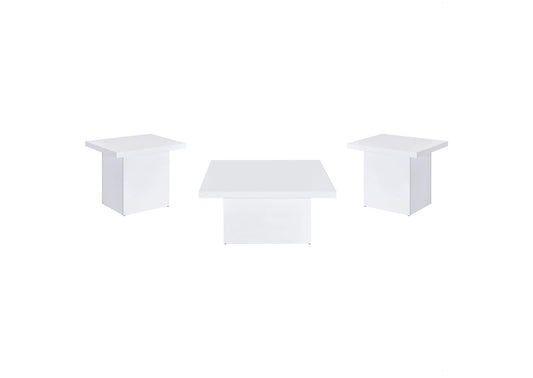 710898-S3 Devar 3-piece Square Coffee End Table Set White High Gloss