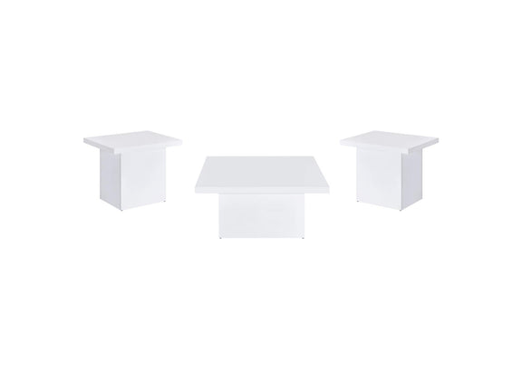 710898-S3 Devar 3-piece Square Coffee End Table Set White High Gloss