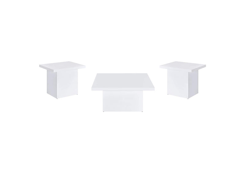 710898-S3 Devar 3-piece Square Coffee End Table Set White High Gloss