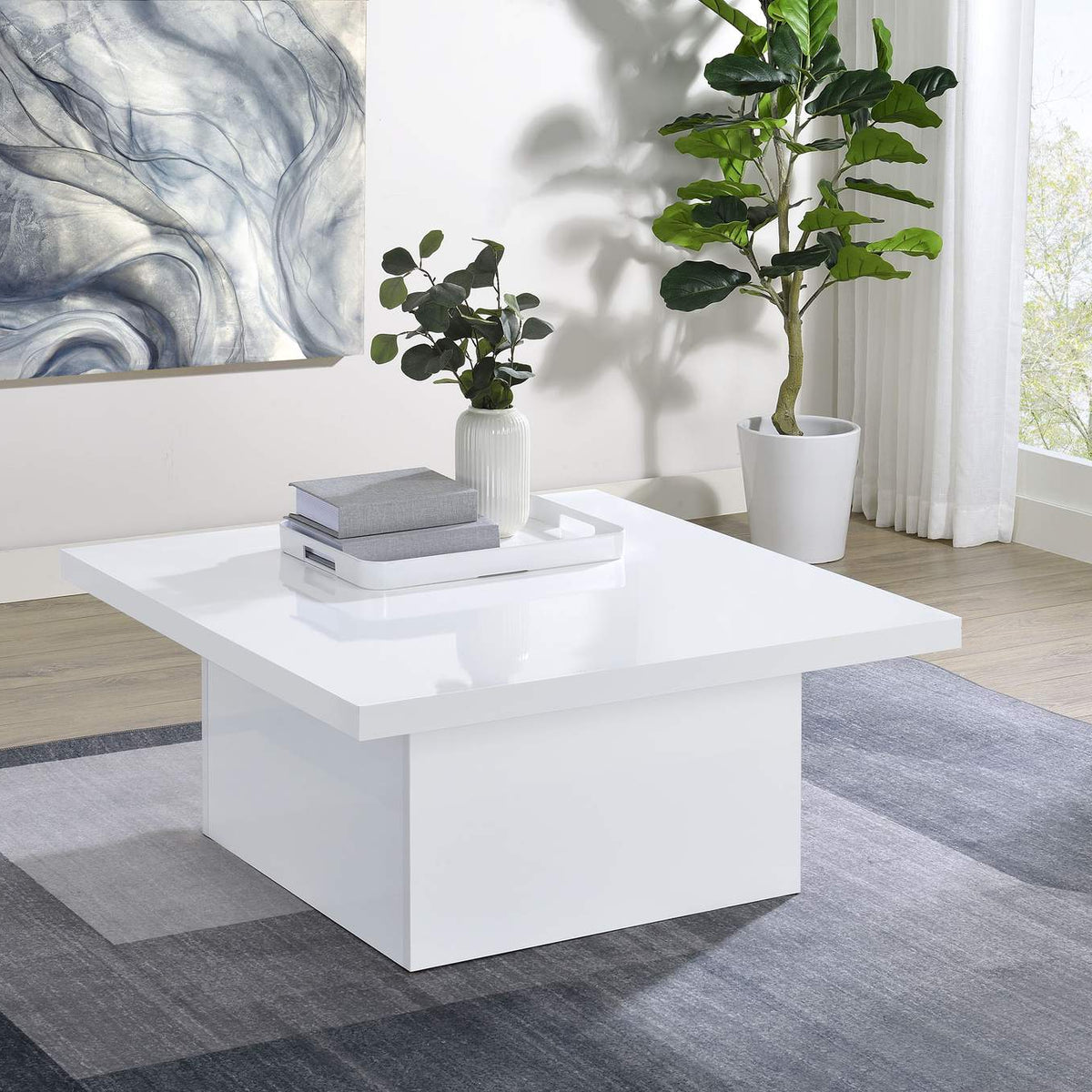 710898 Devar Square Engineered Wood Coffee Table White High Gloss
