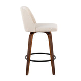 Tintori - Fixed-Height Counter Stool (Set of 2) - Walnut Wood With Round Black Footrest And Cream Noise Fabric