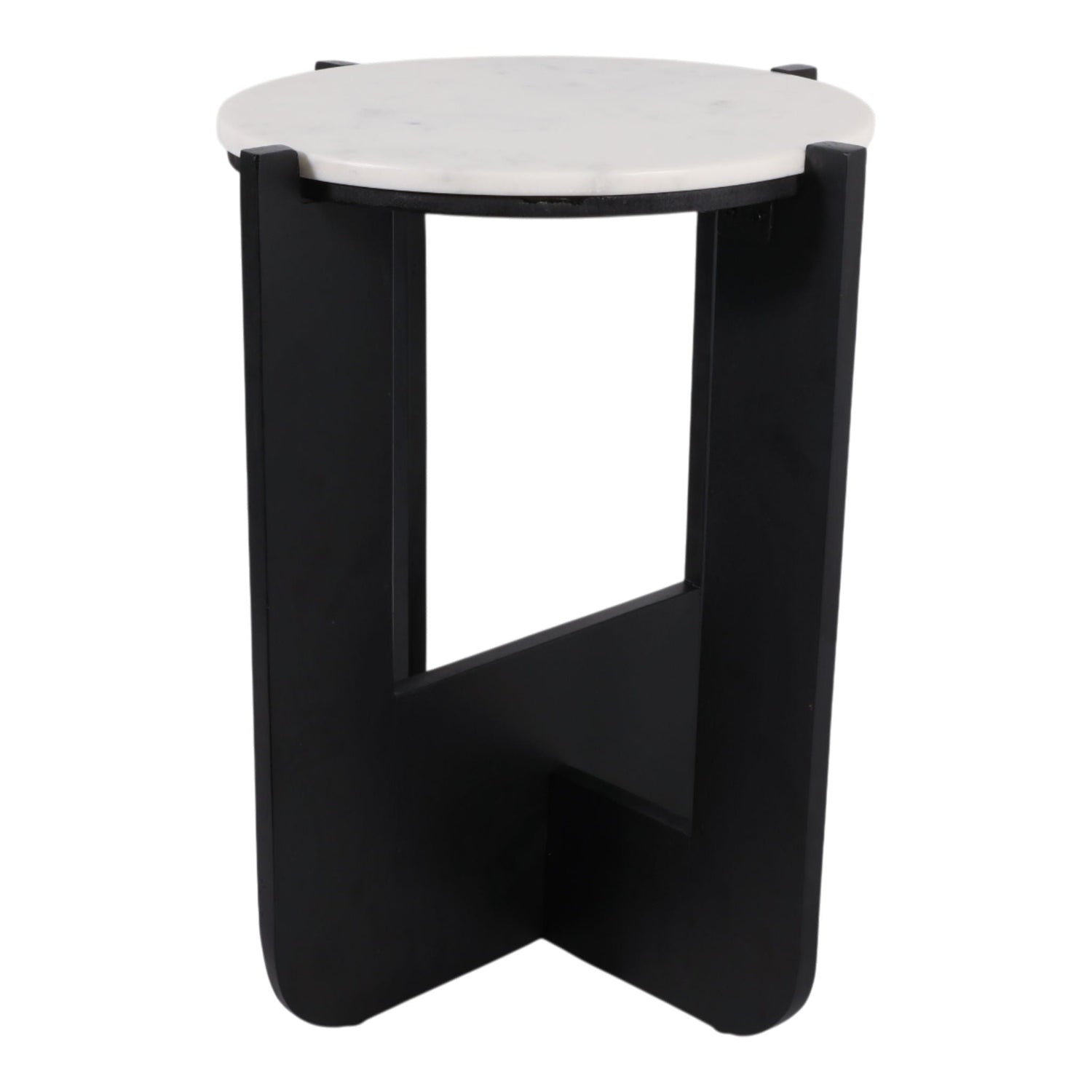 19" x 16" Criss-Cross Marble Top Accent Table - White / Black