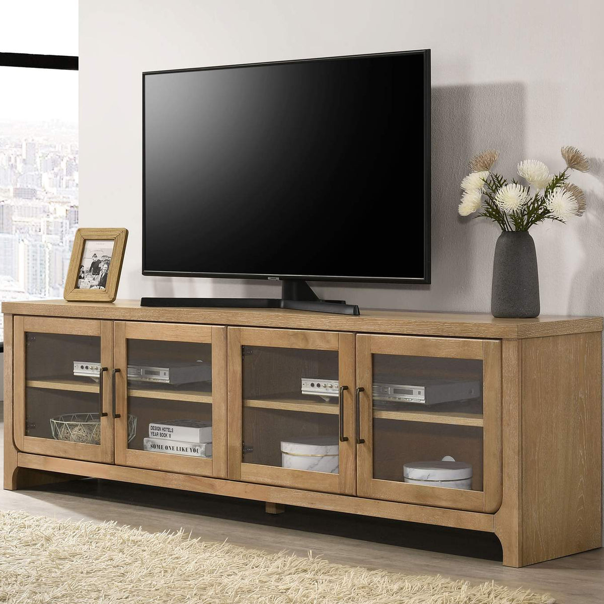 720130 Brenham 79-inch 4-door TV Stand Media Console Washed Oak