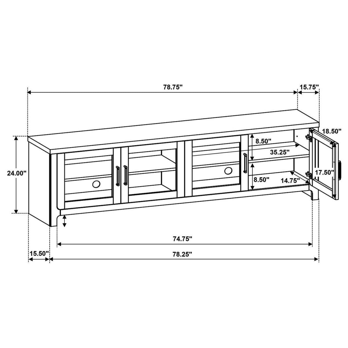 720130 Brenham 79-inch 4-door TV Stand Media Console Washed Oak