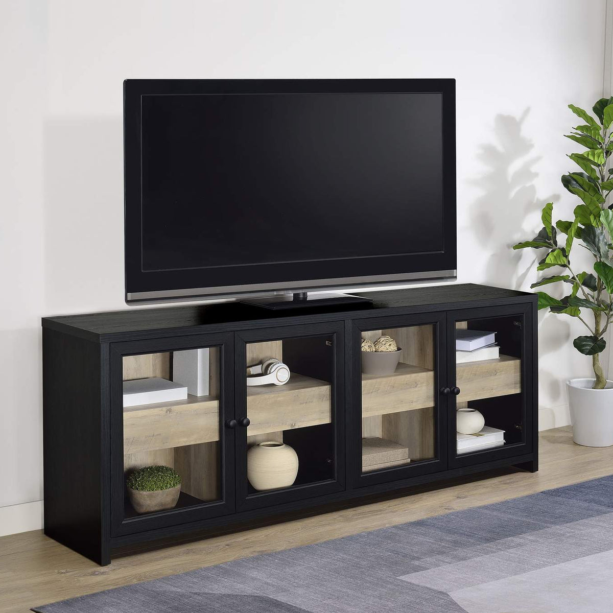 720223 Denison 79-inch 4-door TV Stand Media Console Black