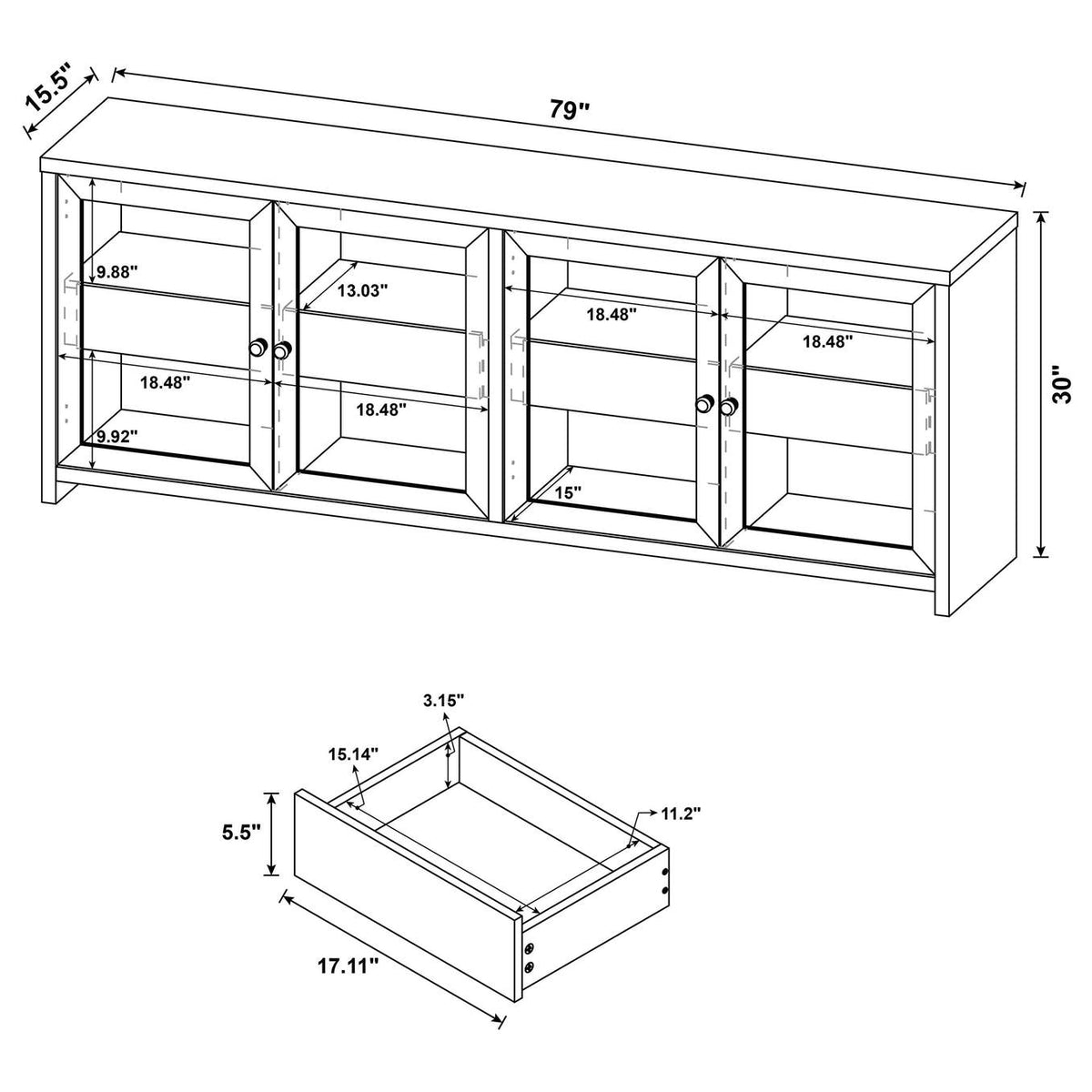 720223 Denison 79-inch 4-door TV Stand Media Console Black