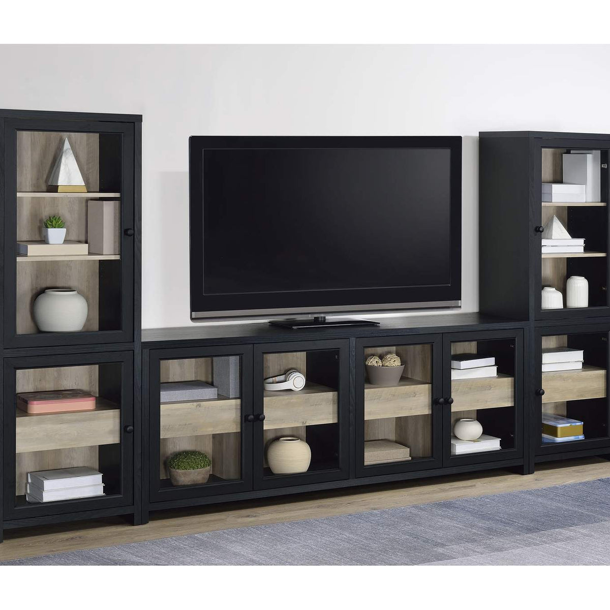 720223 Denison 79-inch 4-door TV Stand Media Console Black
