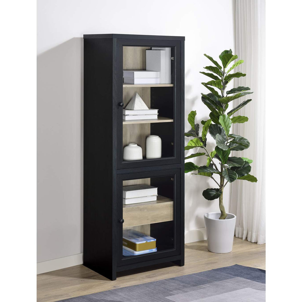 720224 Denison 67-inch 2-door Media Tower Storage Cabinet Black