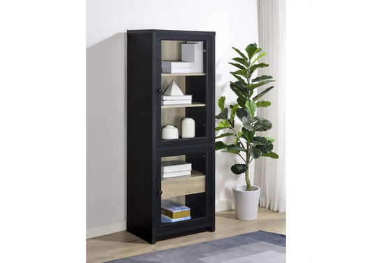 720224 Denison 67-inch 2-door Media Tower Storage Cabinet Black