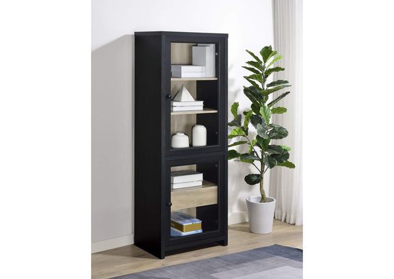 720224 Denison 67-inch 2-door Media Tower Storage Cabinet Black