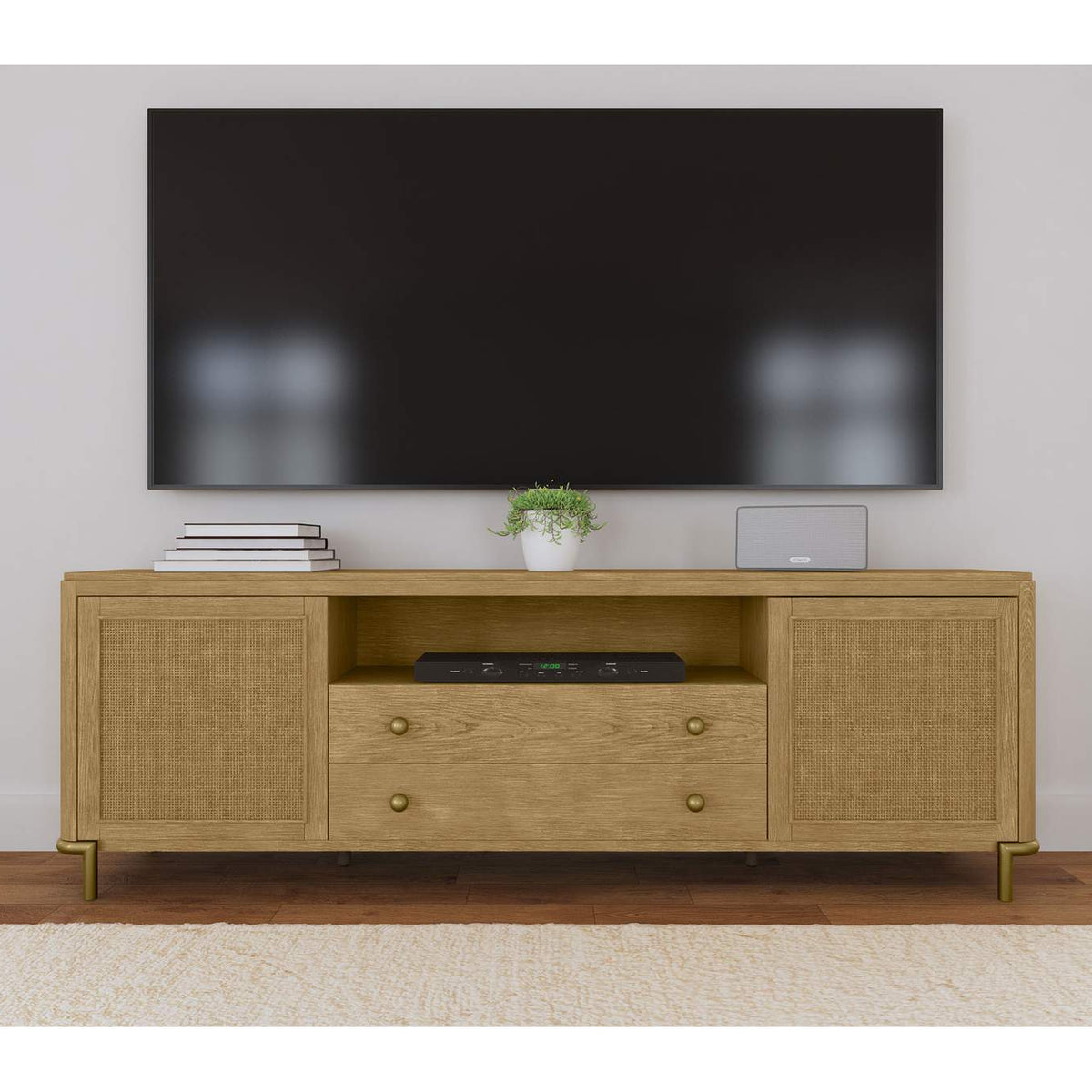 720253 Arini Rattan Cane 2-door TV Stand Media Console Sand Wash