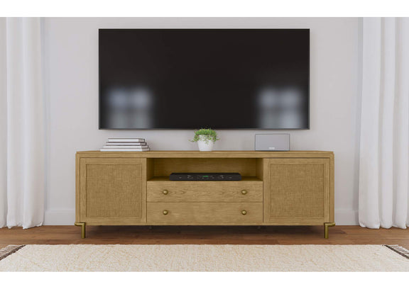 720253 Arini Rattan Cane 2-door TV Stand Media Console Sand Wash