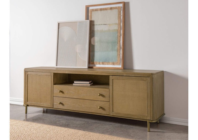 720253 Arini Rattan Cane 2-door TV Stand Media Console Sand Wash